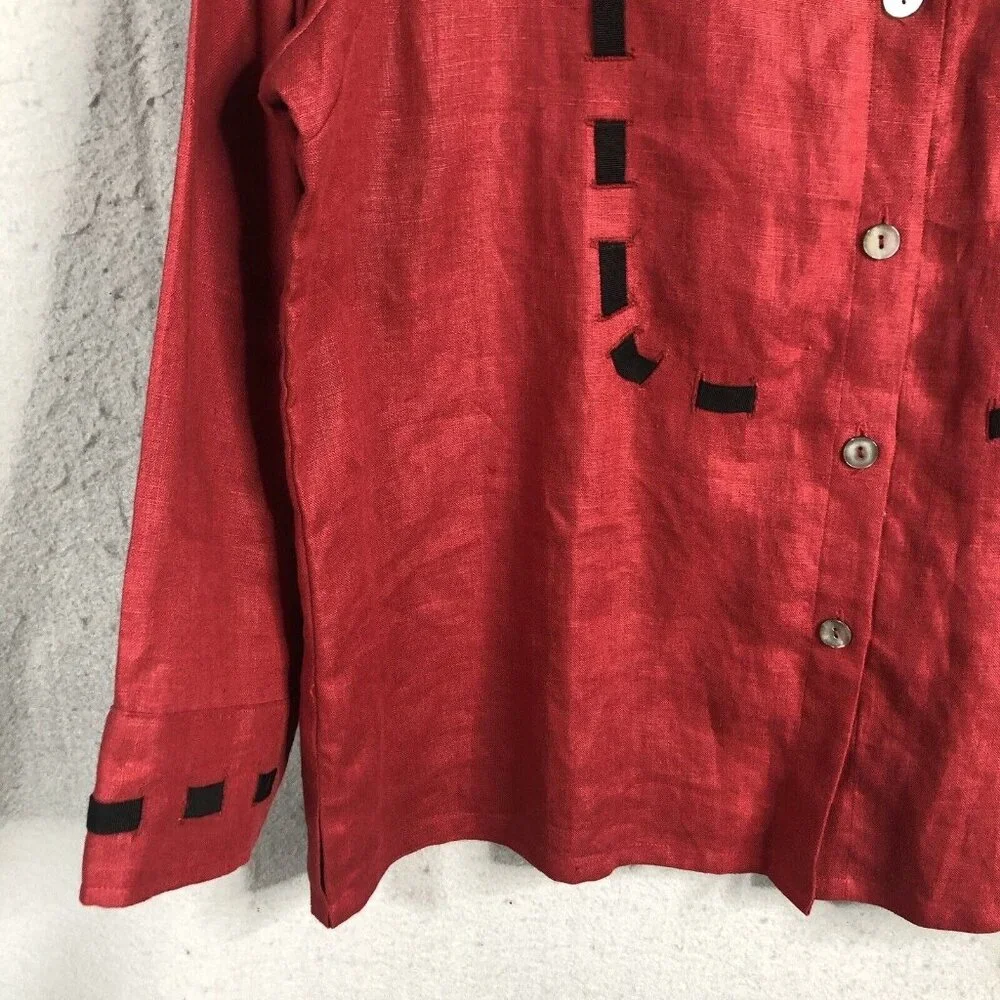 Cottage Clothing Company Top Women Large Red 100% Linen Artsy Airy Lagenlook - Picture 10 of 11